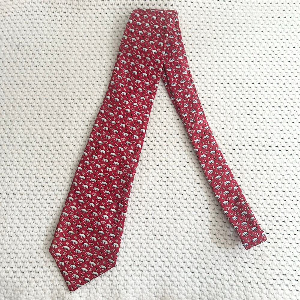 Vineyard Vines Martha Handpicked Shep Ian Red Silk Bull Market Dollar Money Tie - Picture 6 of 7